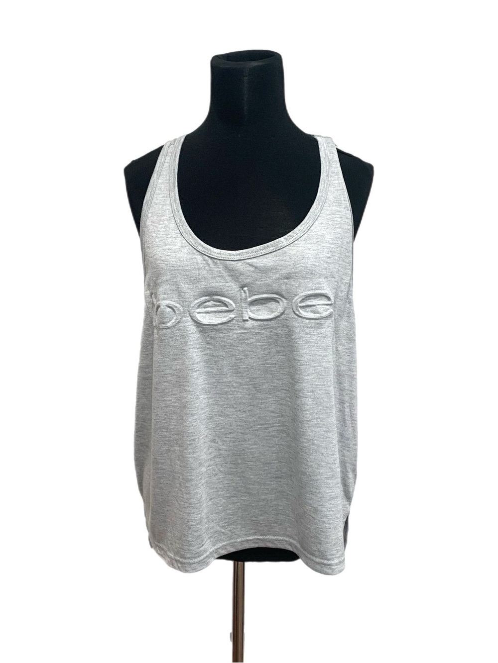 bebe Heather Gray Embroidered Logo Racerback Tank X-Large